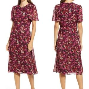 Julia Jordan Floral Flutter Sleeve Empire Waist Chiffon Dress